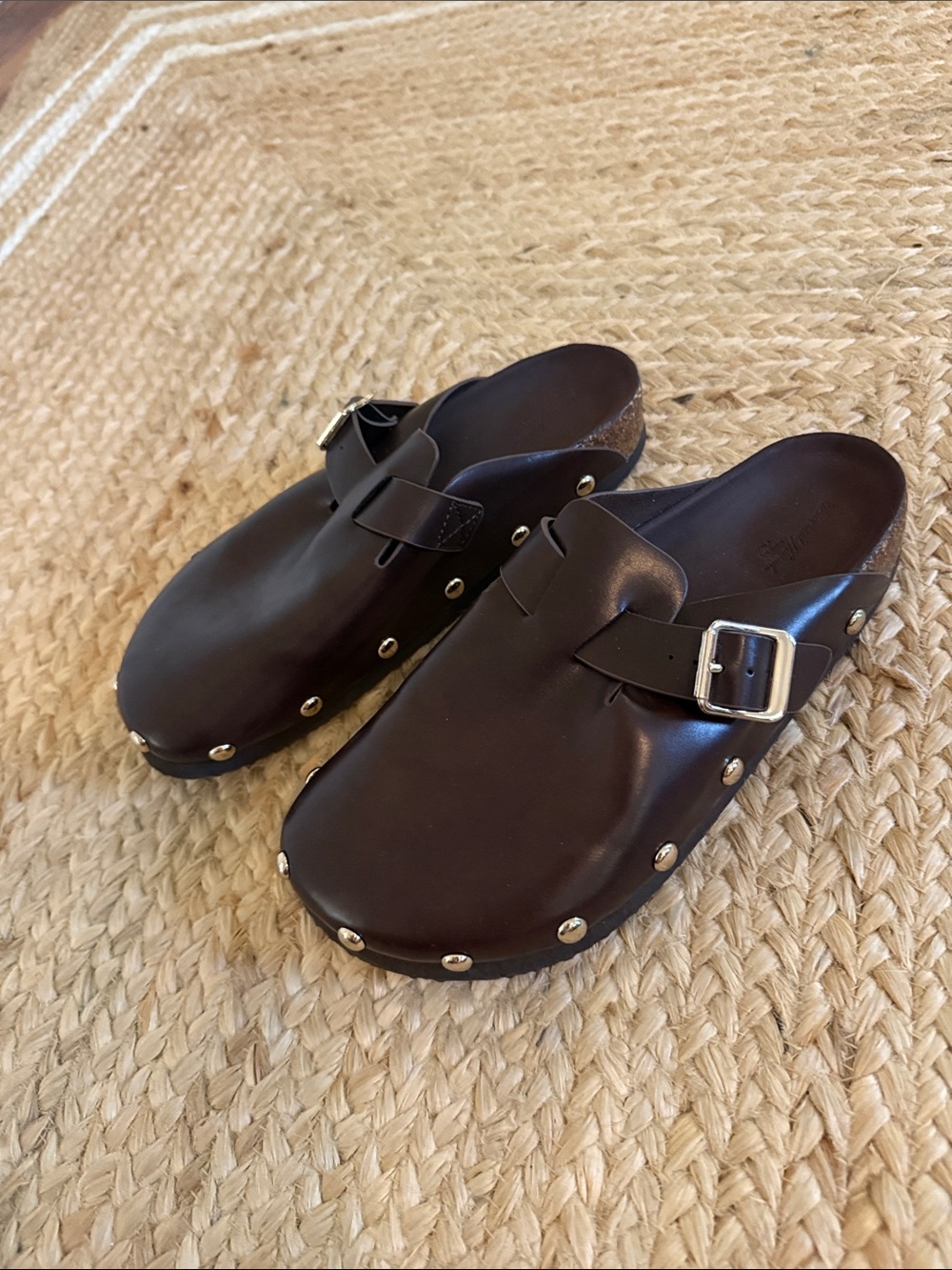 Universal Thread Dark Brown Leather Clog Mules with Silver Buckle